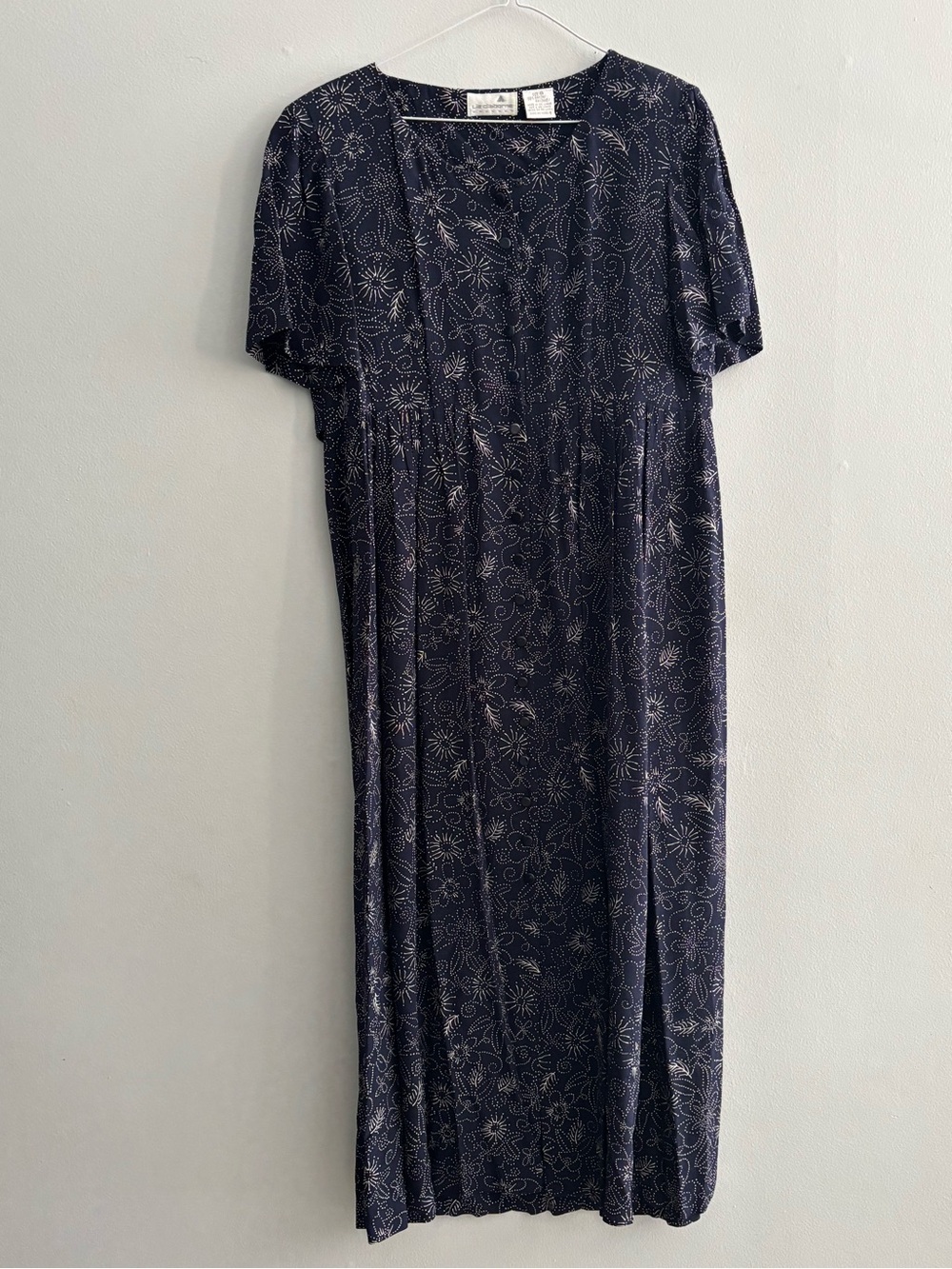 Liz Claiborne Vintage Short Sleeve Rayon Maxi Dress Navy White Geometric Size 6